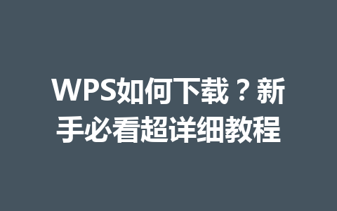 WPS如何下载？新手必看超详细教程 一