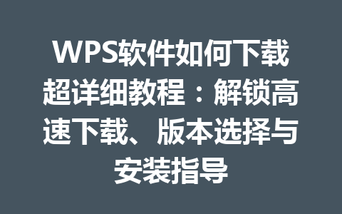 WPS软件如何下载超详细教程：解锁高速下载、版本选择与安装指导 一
