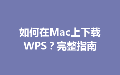 如何在Mac上下载WPS?完整指南 一