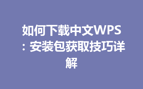 如何下载中文WPS：安装包获取技巧详解 一