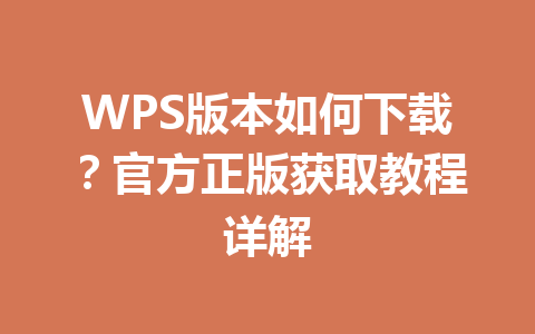 WPS版本如何下载?官方正版获取教程详解 一